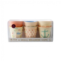 Set of 6 Small Melamine Kids Cups Pink & Coral Ocean Life Print Rice DK